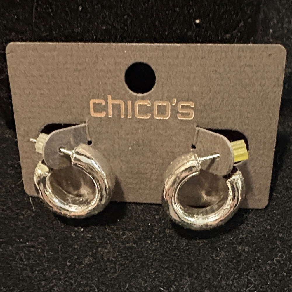 Chico's Polished Silver Thick Hoop Earrings